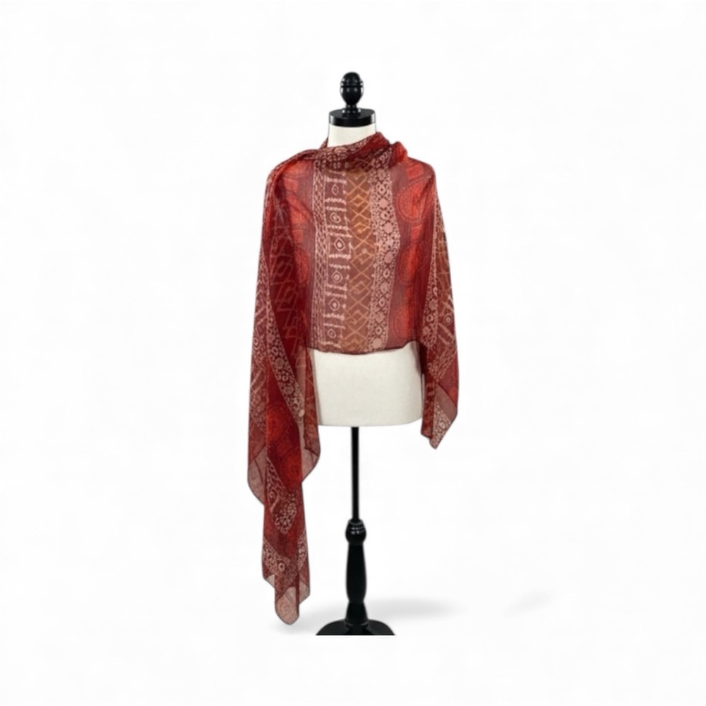 Elegant Red Patterned Scarf 72 X 40 inches.  100% Viscose